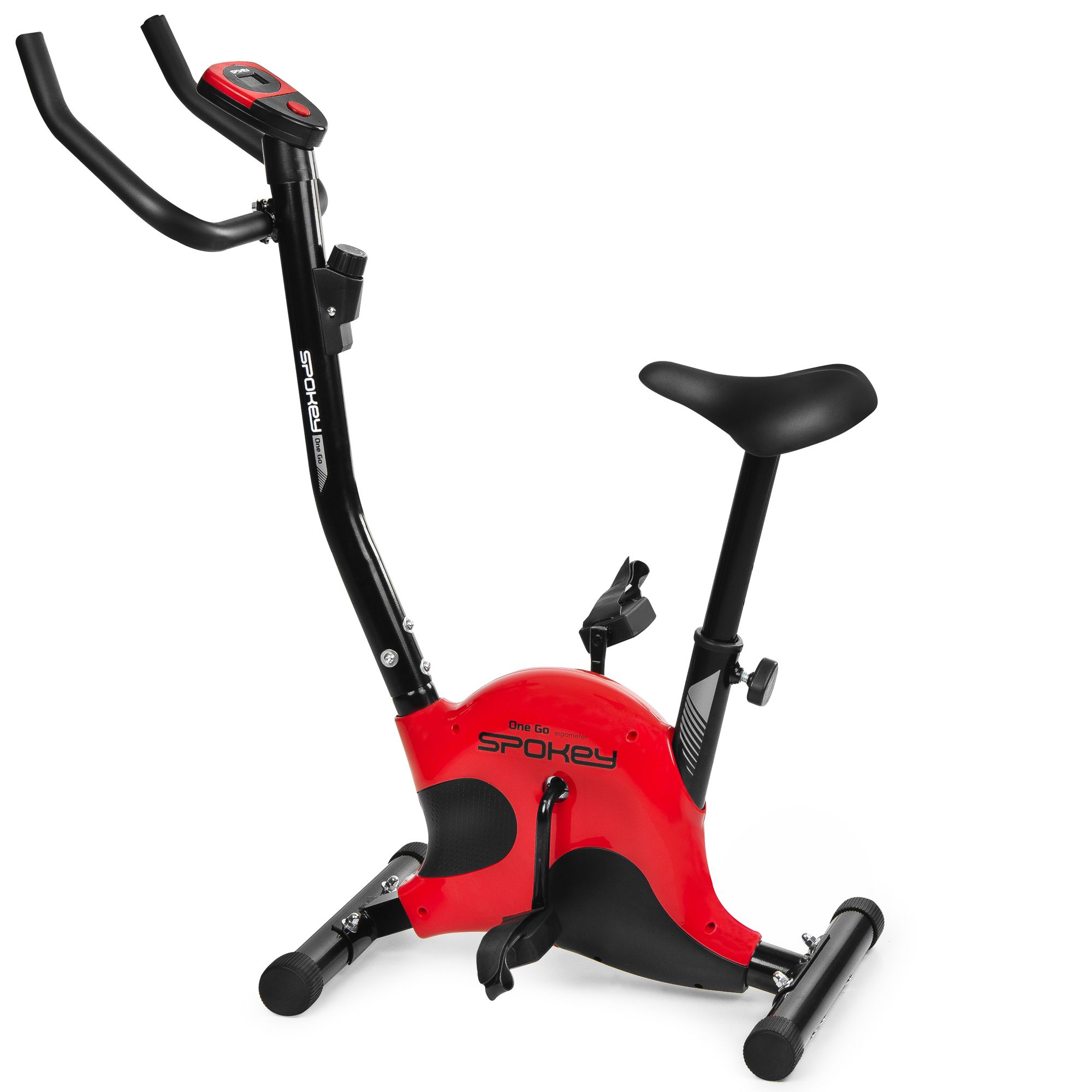Bicicleta fitness mecanica SPOKEY ONEGO, greutate maxima utilizator 100 kg, negru/rosu